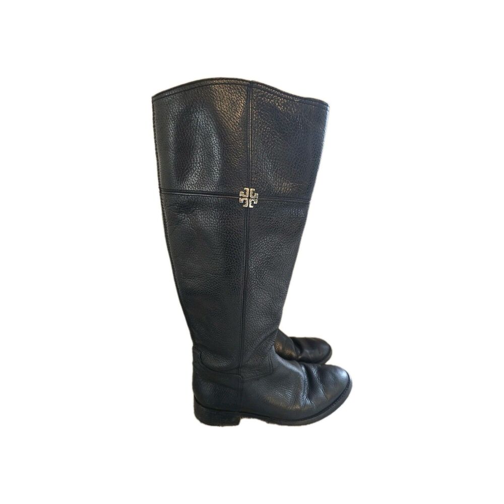 Tory Burch Black Pebbled Leather Jolie Riding Boots 7.5M Knee High